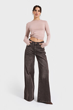 Kadın Koyu Kot Rengi 4w5-156 Palazzo Fit %100 Koton Denim Jean