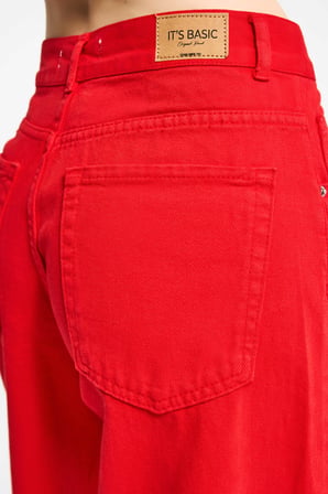 Kadın Kırmızı Hera 6s6-19 Palazzo Fit Bol Kesim Denim Jean