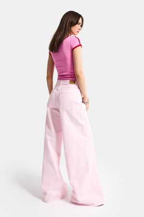 Kadın Açık Pembe Hera 6s6-98 Palazzo Fit Bol Kesim Denim Jean