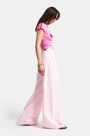 Kadın Açık Pembe Hera 6s6-98 Palazzo Fit Bol Kesim Denim Jean