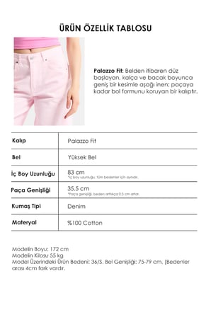 Kadın Açık Pembe Hera 6s6-98 Palazzo Fit Bol Kesim Denim Jean