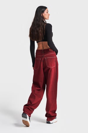 Kadın Bordo Renk Cindy 20W4-35 Skater Fit Orta Bel %100 Koton Özel Yıkama Denim Jean