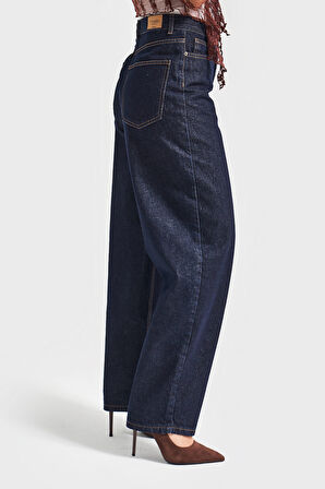 Kadın İndigo Renk 7w5-50 Skater Fit Bol Kesim İç Boy 80cm Denim Jean