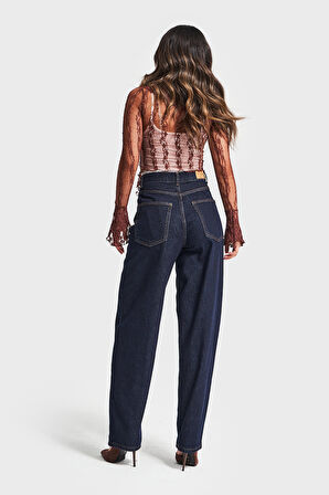 Kadın İndigo Renk 7w5-50 Skater Fit Bol Kesim İç Boy 80cm Denim Jean