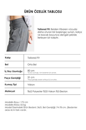 Kadın Antrasit s6 Tailored Fit Bol Kesim Çift Kemer Tasarım Poliviskon Kumaş Pantolon