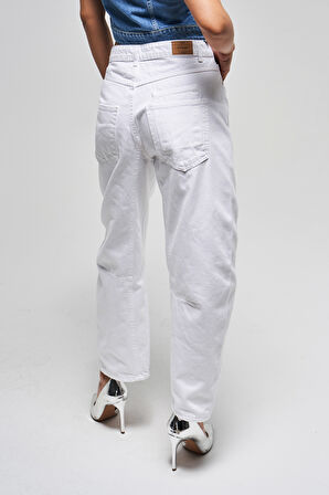 Kadın Beyaz Renk 5s5-2 Moxıe Low Fit Bol Kesim %100 Koton Orta Bel Denim Jean