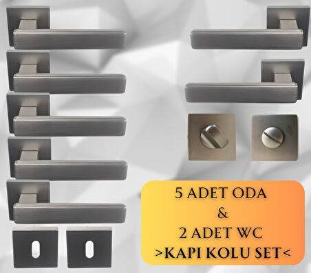 Lusso Inox 5 ADET ODA 2 ADET WC Kare Rozetli Kapı Kolu SET