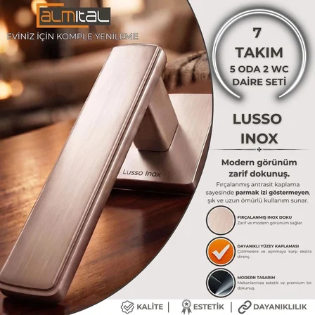 Lusso Inox 5 ADET ODA 2 ADET WC Kare Rozetli Kapı Kolu SET