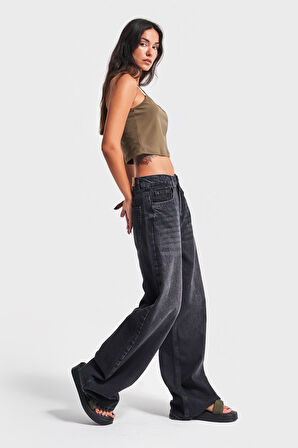 Kadın Koyu Füme Renk 2w41 Super Baggy Fit %100 Koton Denim