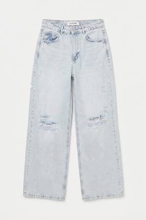 Kadın Kot Rengi 12s6-100 Süper Baggy Fit Yırtık Detaylı Denim Jean