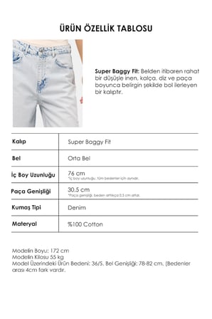 Kadın Kot Rengi 12s6-100 Süper Baggy Fit Yırtık Detaylı Denim Jean