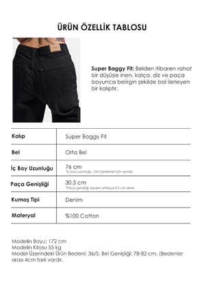 Kadın Siyah 1w6-1 Baggy Fit Bol Kesim Denim Jean