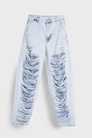 Kadın Ice Kot Rengi D-11s5-100 Skater Fit Dantel Yırtık Detaylı Tasarım Denim Jean
