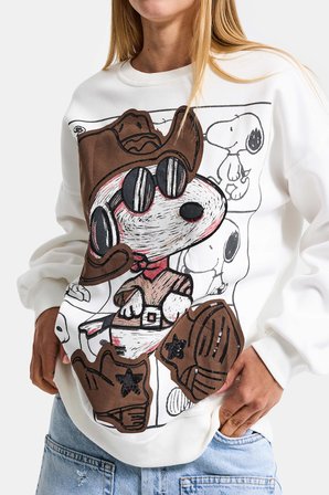 Kadın Beyaz w5 Oversize Baskılı %100 Koton Organik Kumaş Sweatshirt
