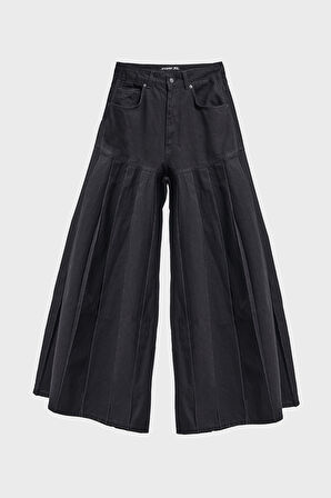 Kadın Siyah Renk 1w5-1 Elephant Leg Fit Süper Bol Kesim Özel Tasarım %100 Koton Denim Jean