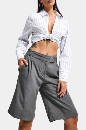 Kadın Gri s6 Baggy Fit Maxi Boy Bermuda Şort