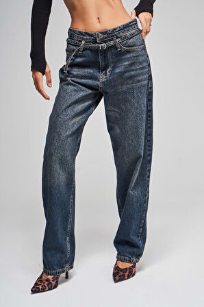 Kadın T.Kot Rengi Taılored Fit Kemerli %100 Koton Denim