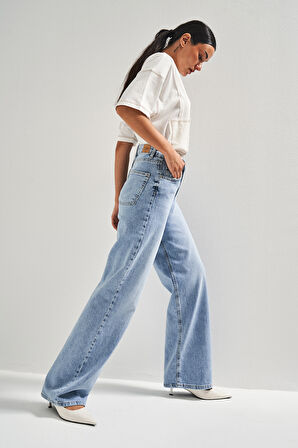 Kadın Ice Renk V-4S5-27 Viskon Esnek Kumaş Yüksek Bel İç Boy 80cm Denim Jean