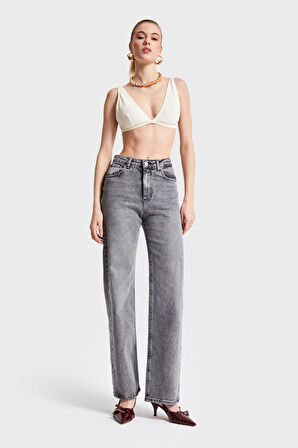 Kadın Gri Renk 4S5-13 Straight Fit Likralı Denim
