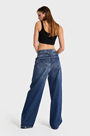 Kadın Kot Rengi Süper Baggy Fit Bol Kesim Denim