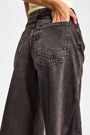 Kadın Koyu Kot Rengi 4s6-156 Süper Palazzo Fit Yan Detaylı Tasarım Denim Jean