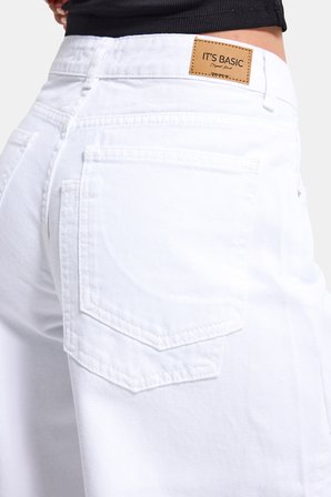 Kadın Beyaz 5s6-2 Palazzo Fit Yan Panel Detaylı Özel Tasarım Denim Jean