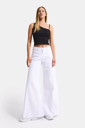 Kadın Beyaz 5s6-2 Palazzo Fit Yan Panel Detaylı Özel Tasarım Denim Jean