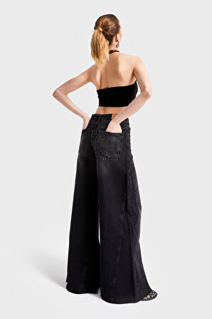 Kadın Siyah Renk 2S5-1 Süper Palazzo Fit Orta Bel %100 Koton Denim