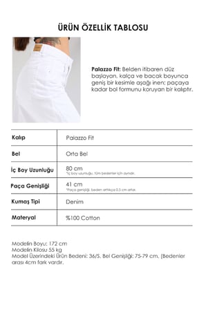 Kadın Beyaz T-5s6-2 Palazzo Fit Orta Bel Paça Parlak Taş Detaylı Özel Tasarım Denim Jean