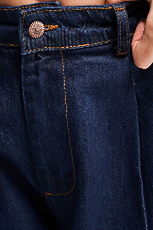 Kadın İndigo Renk 7s5-50 Mid Rise Palazzo Fit Orta Bel %100 Koton İç Boy 83cm Denim Jean