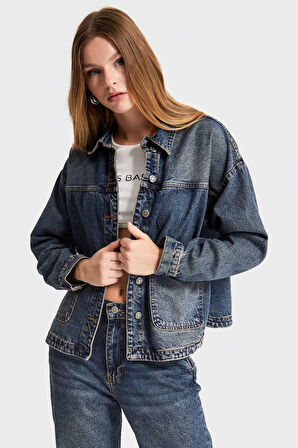 Kadın T.Kot Rengi Oversize Cepli Denim Ceket