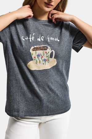 Kadın Gri w5 Oversize Özel Baskılı Tasarım T-Shirt