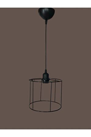 Silindir Avize Teli , İskeleti (Küçük Kısa 20x15 Cm) Siyah Statik Boyalı (Duy Takımı Dahil)