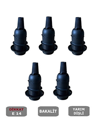 Italyan E14 Duy (MİNİ DUY) Bakalit Geçmeli Yarım Diş Siyah (250V-2A) 5 Adet