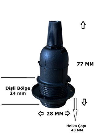 Italyan E14 Duy (MİNİ DUY) Bakalit Geçmeli Yarım Diş Siyah (250V-2A) 5 Adet