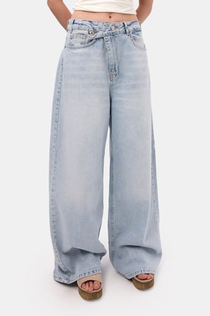 Kadın Kot Rengi 4s6-3 Mega Baggy Fit Kemer Detaylı Bol Kesim Denim Jean