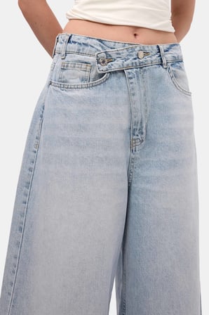 Kadın Kot Rengi 4s6-3 Mega Baggy Fit Kemer Detaylı Bol Kesim Denim Jean