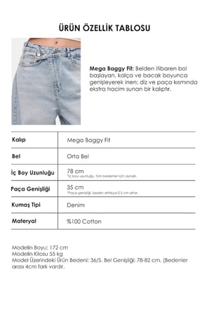 Kadın Kot Rengi 4s6-3 Mega Baggy Fit Kemer Detaylı Bol Kesim Denim Jean