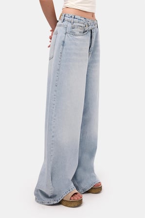 Kadın Kot Rengi 4s6-3 Mega Baggy Fit Kemer Detaylı Bol Kesim Denim Jean