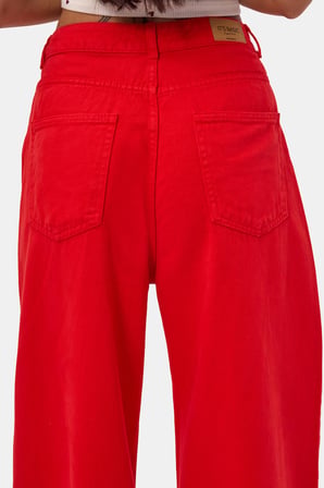 Kadın Kırmızı 6s6-19 Mega Baggy Fit Kemer Detaylı Denim Jean