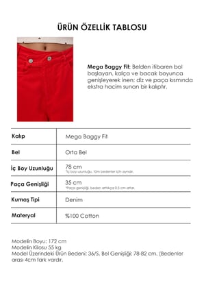 Kadın Kırmızı 6s6-19 Mega Baggy Fit Kemer Detaylı Denim Jean