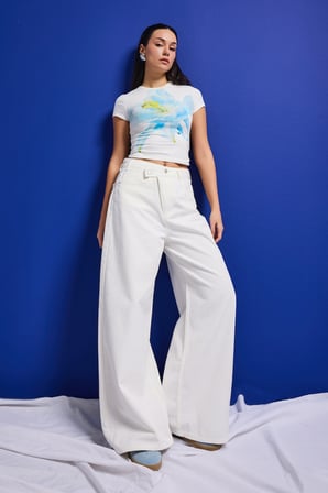 Kadın Kırık Beyaz 7s6-101 Mega Baggy Fit Kemer Detaylı Bol Kesim Denim Jean