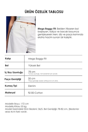 Kadın Kırık Beyaz 7s6-101 Mega Baggy Fit Kemer Detaylı Bol Kesim Denim Jean