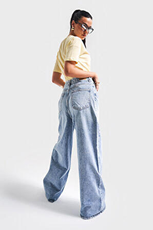 Kadın Snow Kot Rengi 4S5-32  Mega Baggy Fit Bol Kesim %100 Koton Denim Jean