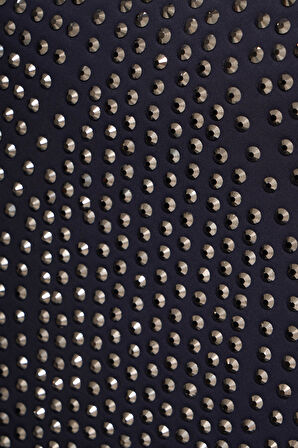 Kadın Lacivert Renk Halter Yaka Parlak Yapıştırma Taşlı Tasarım Crop Top