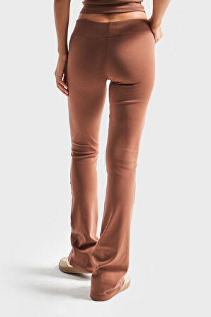 Kadın Kahverengi s5-81 Slim Fit Süper Esnek Kumaş Flare Fit Pantolon