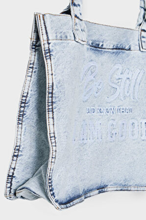 Kot Rengi 1-B-3W4-27 Nakışlı Körüklü Askılı Denim Çanta