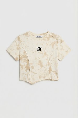 Kadın Bej Ekru w5 Özel Kumaş Elastan Crop Top