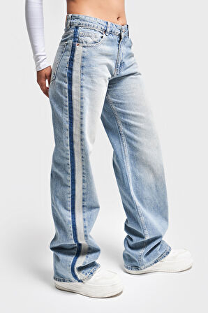 Kadın Kot Rengi 2S584 Straight Fit %100 Koton Yandan Şeritli Denim