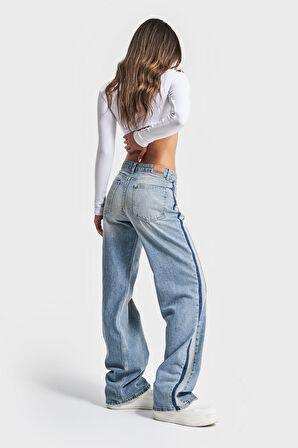 Kadın Kot Rengi 2S584 Straight Fit %100 Koton Yandan Şeritli Denim